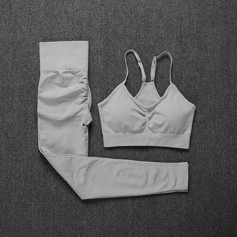 2Pcs Women Sport Suit Gym Set Sexy Bra Seamless Shorts Workout Running Clothing Gym Wear Athletic Yoga Set