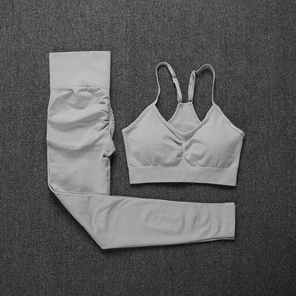 2Pcs Women Sport Suit Gym Set Sexy Bra Seamless Shorts Workout Running Clothing Gym Wear Athletic Yoga Set