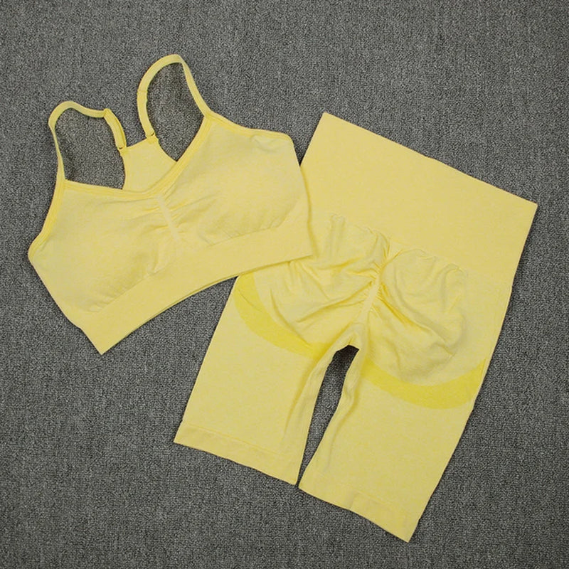 2Pcs Women Sport Suit Gym Set Sexy Bra Seamless Shorts Workout Running Clothing Gym Wear Athletic Yoga Set