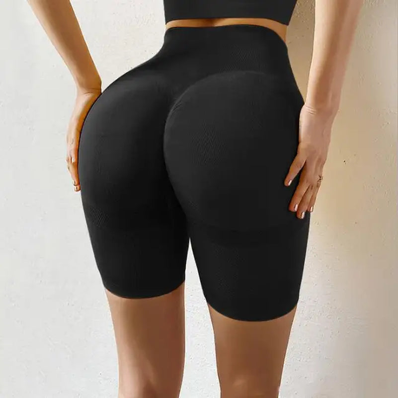 Slim Fit High Waist Yoga Sport Shorts Hip Push up Women Plain Soft Nylon Fitness Running Shorts Tummy Control Workout Gym Shorts
