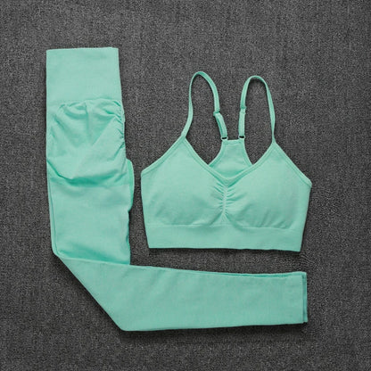2Pcs Women Sport Suit Gym Set Sexy Bra Seamless Shorts Workout Running Clothing Gym Wear Athletic Yoga Set