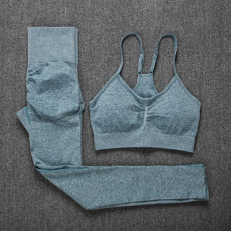 2Pcs Women Sport Suit Gym Set Sexy Bra Seamless Shorts Workout Running Clothing Gym Wear Athletic Yoga Set