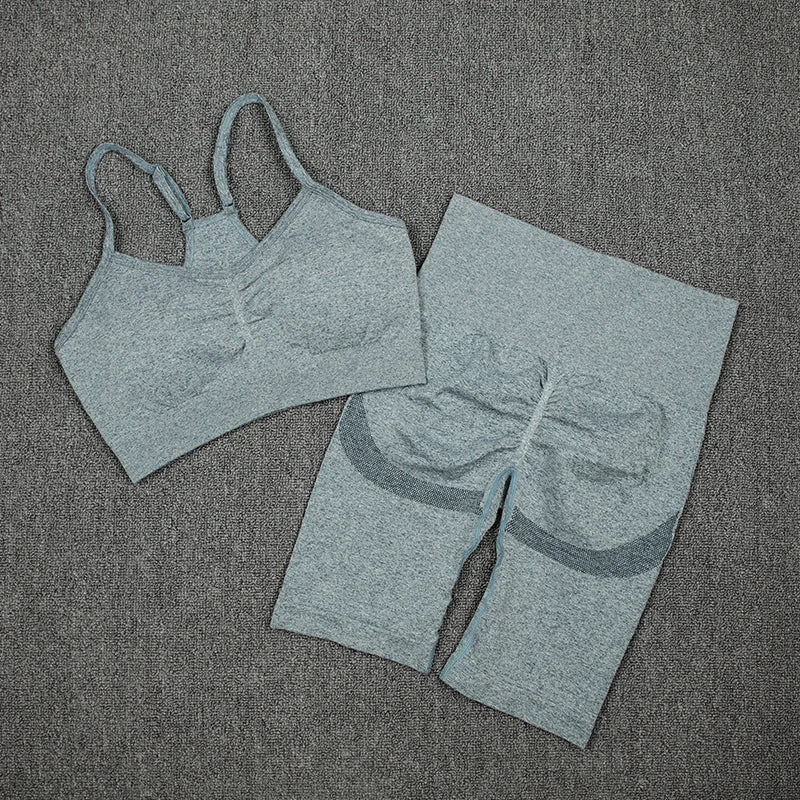 2Pcs Women Sport Suit Gym Set Sexy Bra Seamless Shorts Workout Running Clothing Gym Wear Athletic Yoga Set