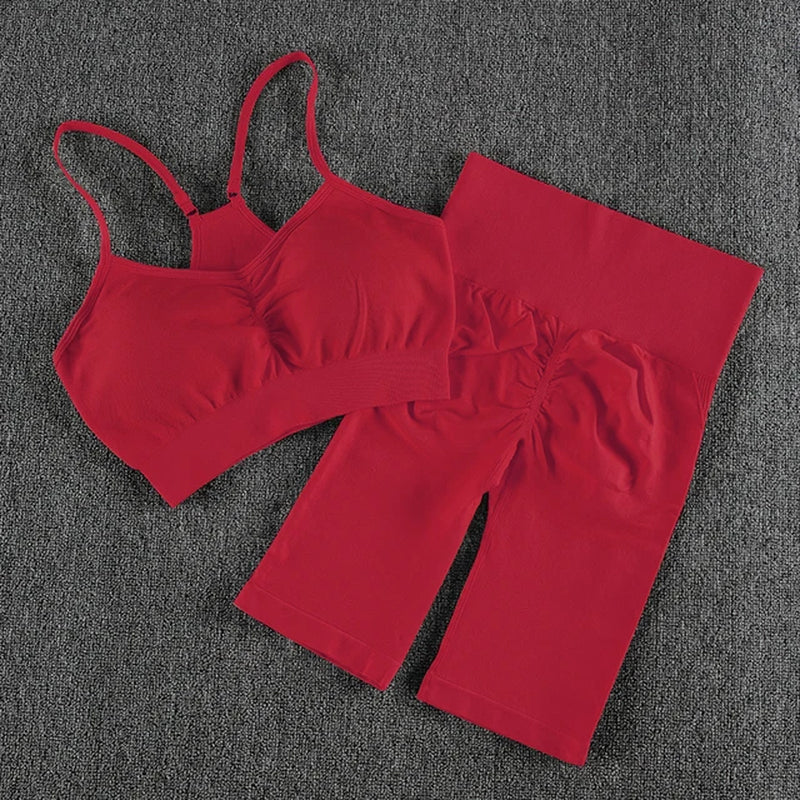 2Pcs Women Sport Suit Gym Set Sexy Bra Seamless Shorts Workout Running Clothing Gym Wear Athletic Yoga Set
