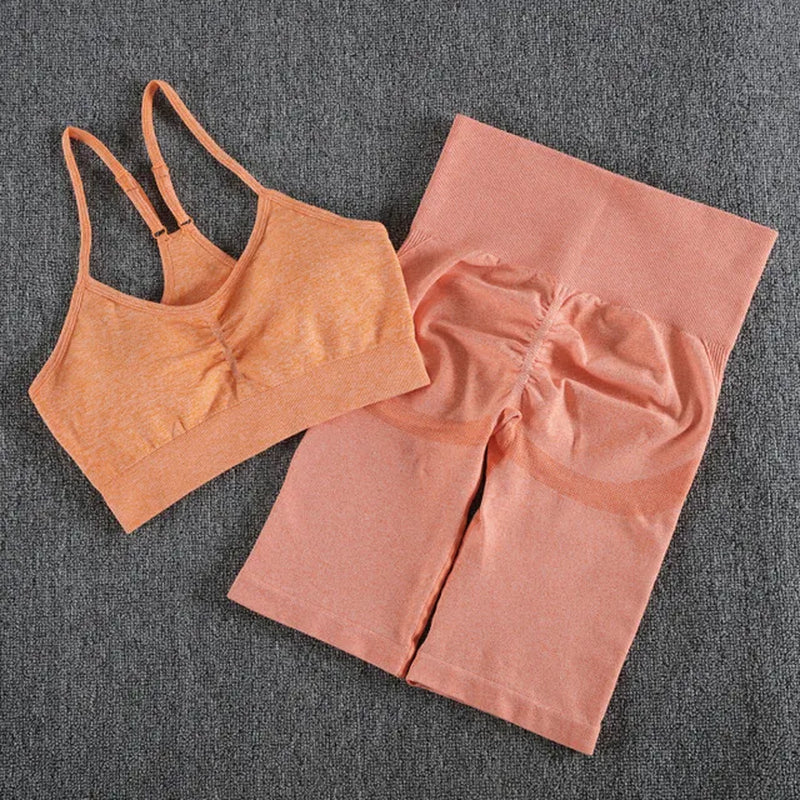 2Pcs Women Sport Suit Gym Set Sexy Bra Seamless Shorts Workout Running Clothing Gym Wear Athletic Yoga Set