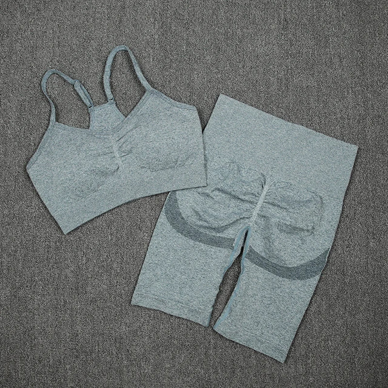 2Pcs Women Sport Suit Gym Set Sexy Bra Seamless Shorts Workout Running Clothing Gym Wear Athletic Yoga Set