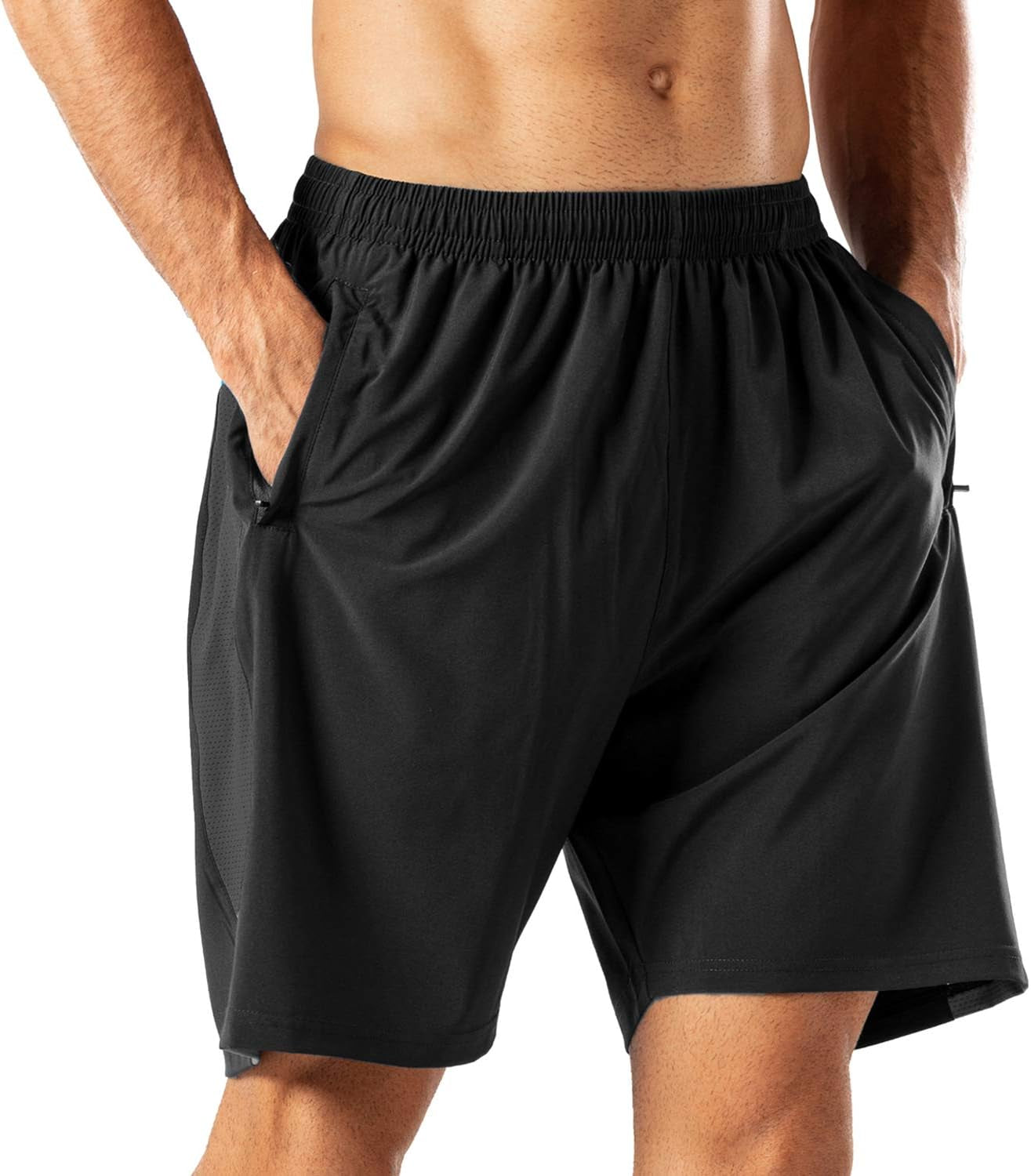 Men'S Casual Sports Quick Dry Workout Running or Gym Training Short with Zipper Pockets
