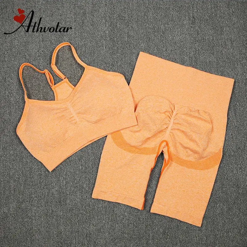 2Pcs Women Sport Suit Gym Set Sexy Bra Seamless Shorts Workout Running Clothing Gym Wear Athletic Yoga Set