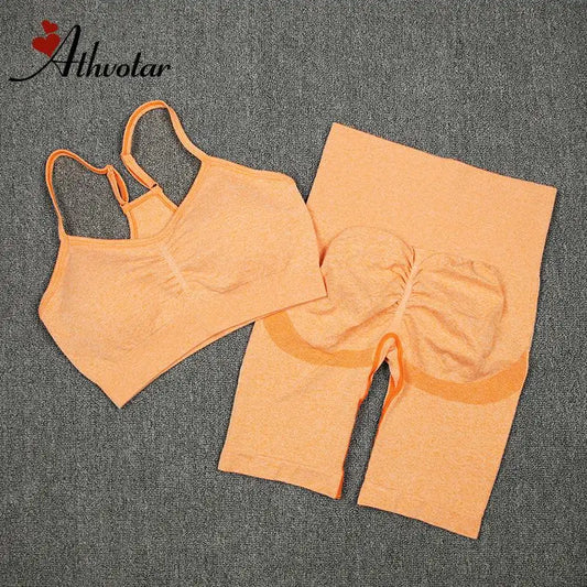 2Pcs Women Sport Suit Gym Set Sexy Bra Seamless Shorts Workout Running Clothing Gym Wear Athletic Yoga Set