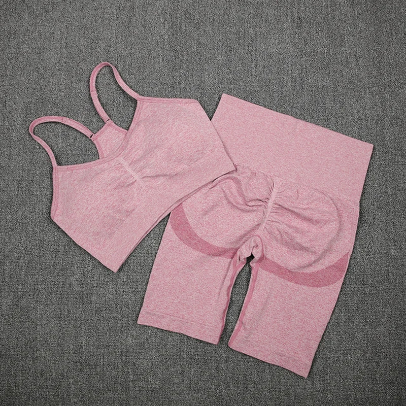 2Pcs Women Sport Suit Gym Set Sexy Bra Seamless Shorts Workout Running Clothing Gym Wear Athletic Yoga Set