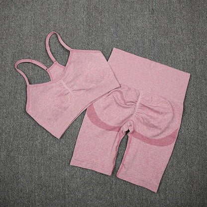 2Pcs Women Sport Suit Gym Set Sexy Bra Seamless Shorts Workout Running Clothing Gym Wear Athletic Yoga Set