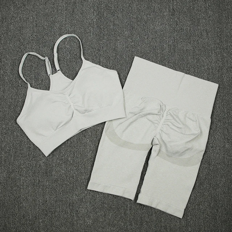 2Pcs Women Sport Suit Gym Set Sexy Bra Seamless Shorts Workout Running Clothing Gym Wear Athletic Yoga Set
