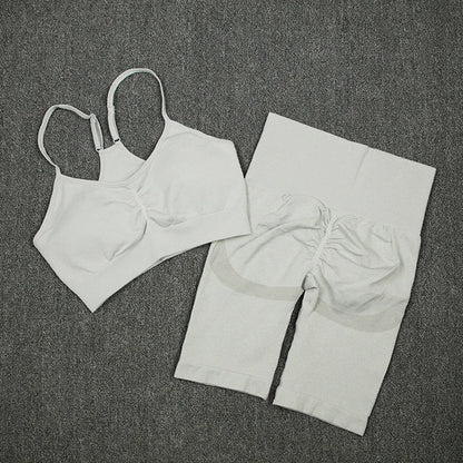 2Pcs Women Sport Suit Gym Set Sexy Bra Seamless Shorts Workout Running Clothing Gym Wear Athletic Yoga Set
