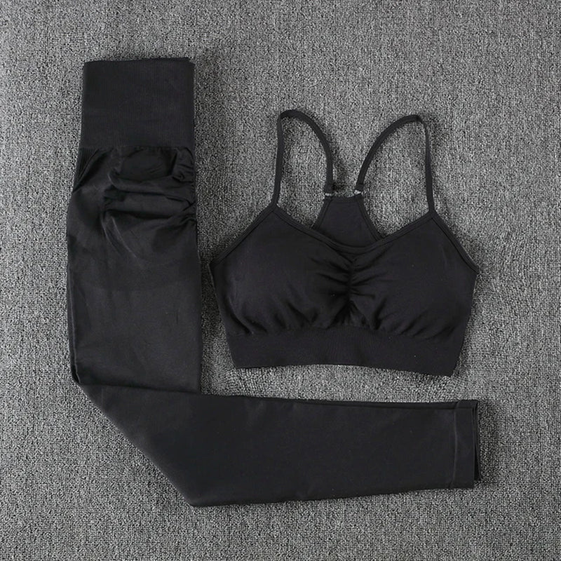 2Pcs Women Sport Suit Gym Set Sexy Bra Seamless Shorts Workout Running Clothing Gym Wear Athletic Yoga Set