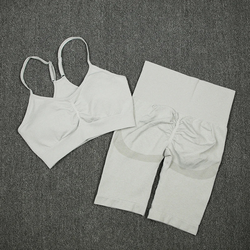 2Pcs Women Sport Suit Gym Set Sexy Bra Seamless Shorts Workout Running Clothing Gym Wear Athletic Yoga Set