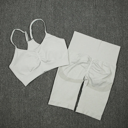 2Pcs Women Sport Suit Gym Set Sexy Bra Seamless Shorts Workout Running Clothing Gym Wear Athletic Yoga Set